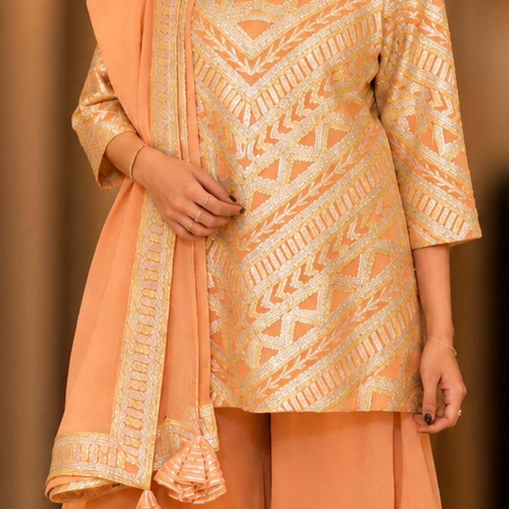 Apricot Gota Patti Set, the weave in close detail