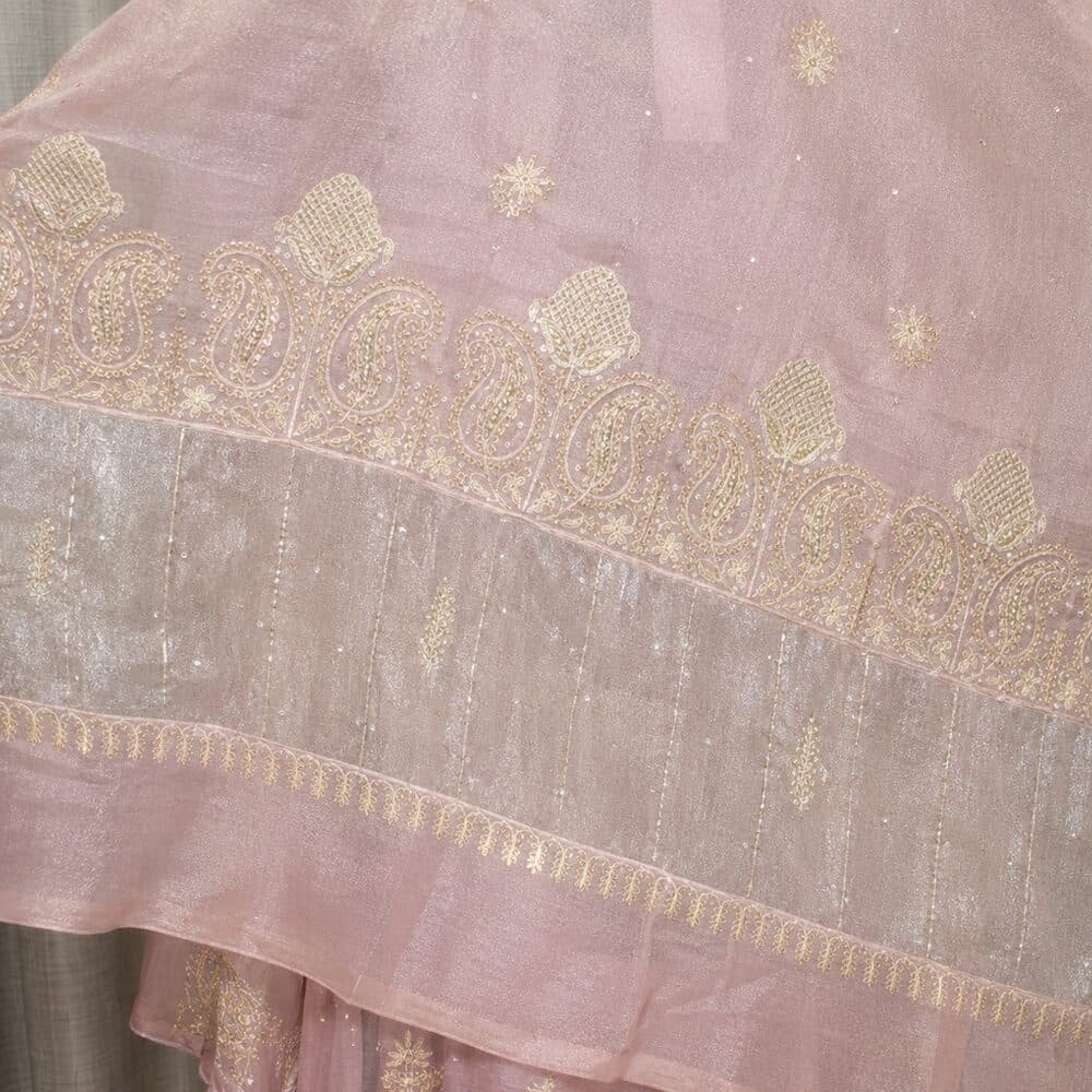 Dusty Rose Zardozi Chikankari Suit, the weave in close detail
