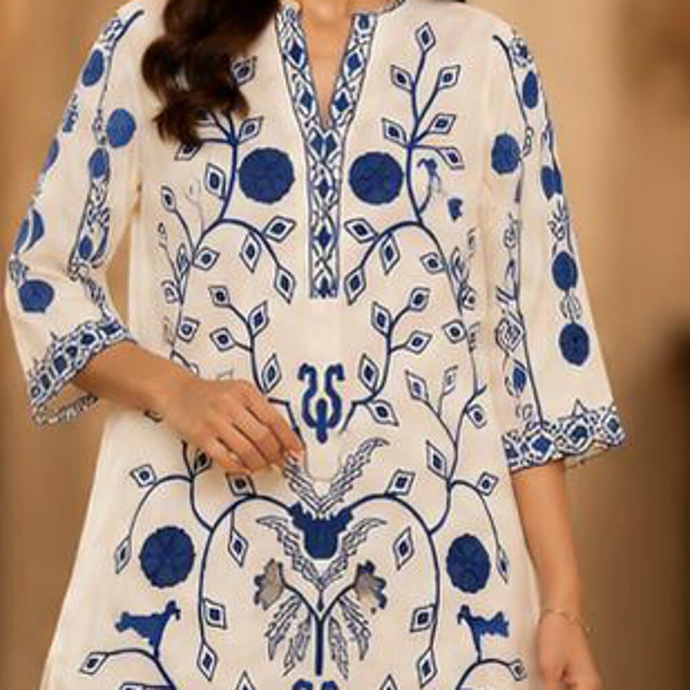 Indigo Bel Co-ord, the weave in close detail