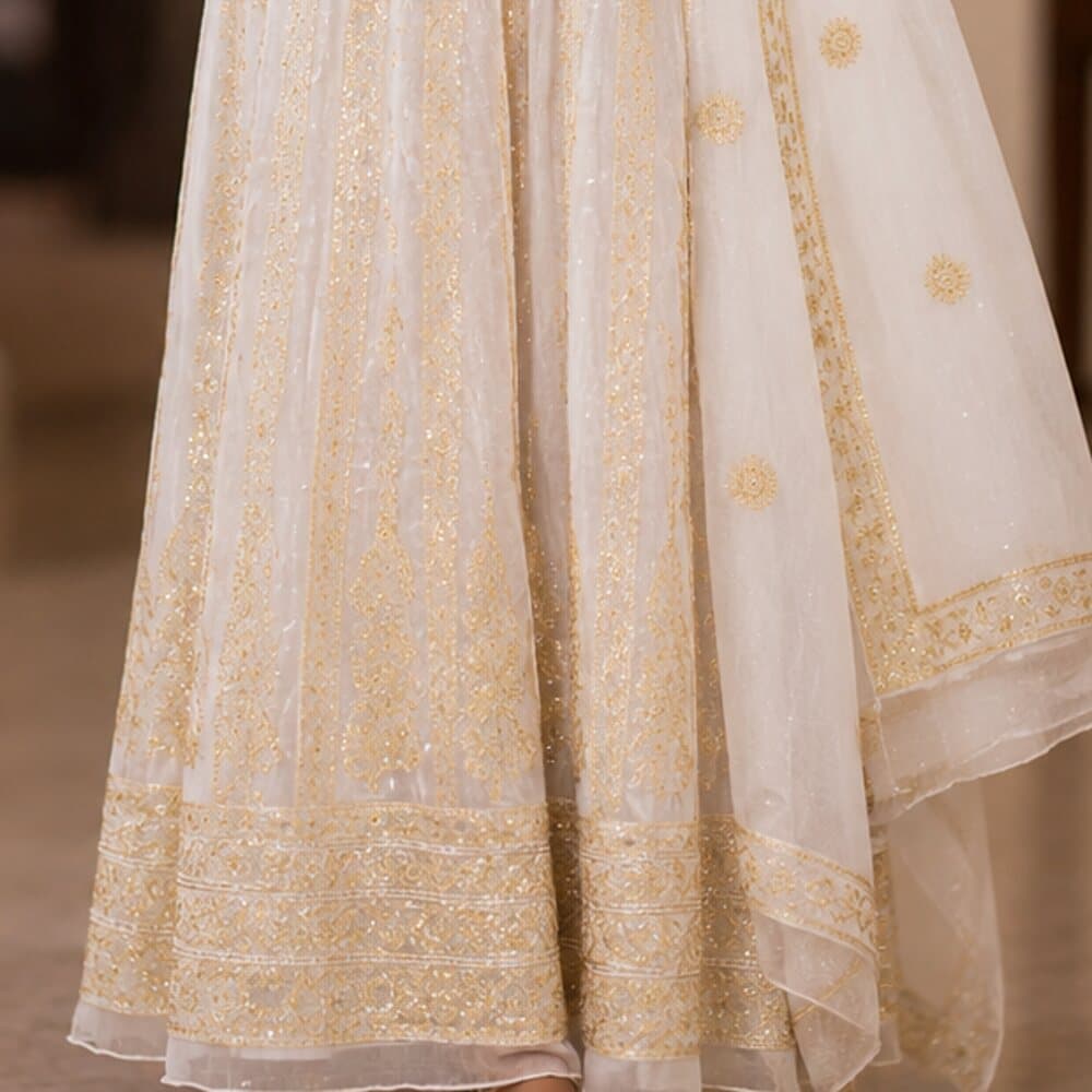 Lucknowi Zardozi Anarkali, the weave in close detail