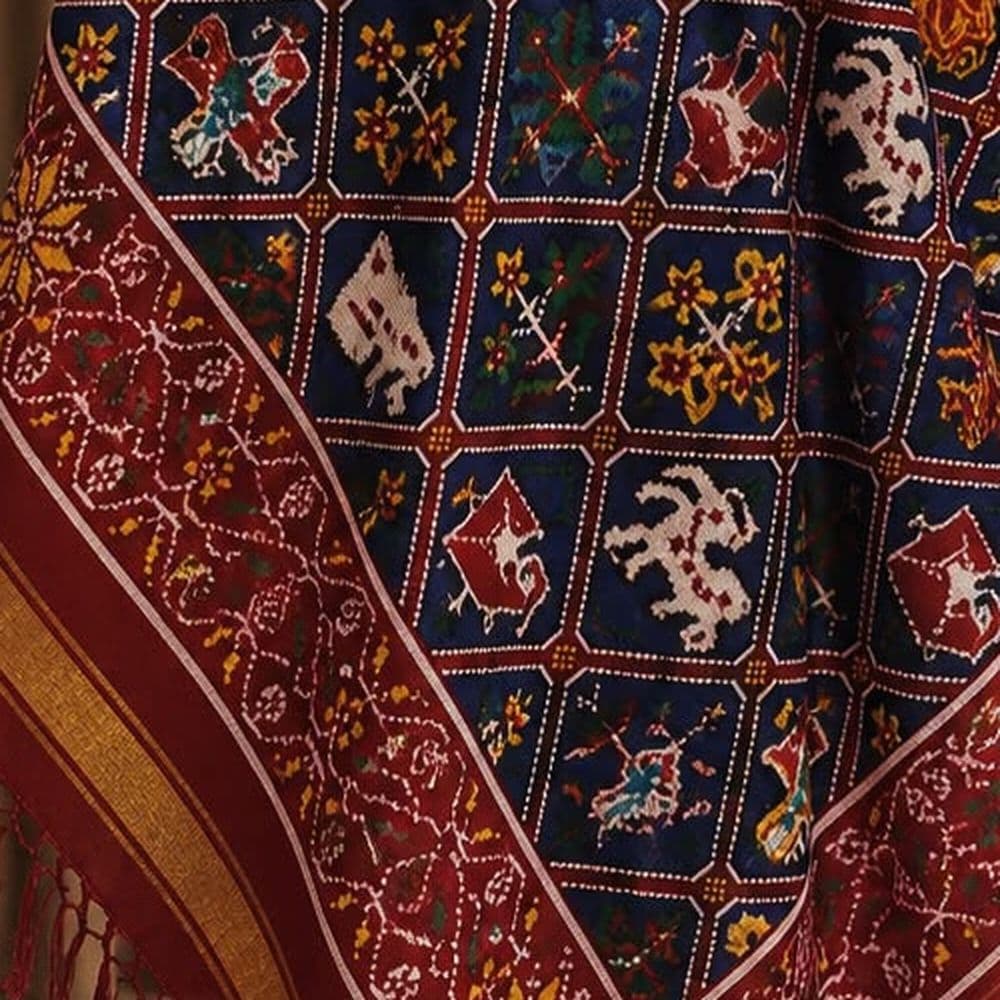Royal Blue Patola Dupatta, the weave in close detail