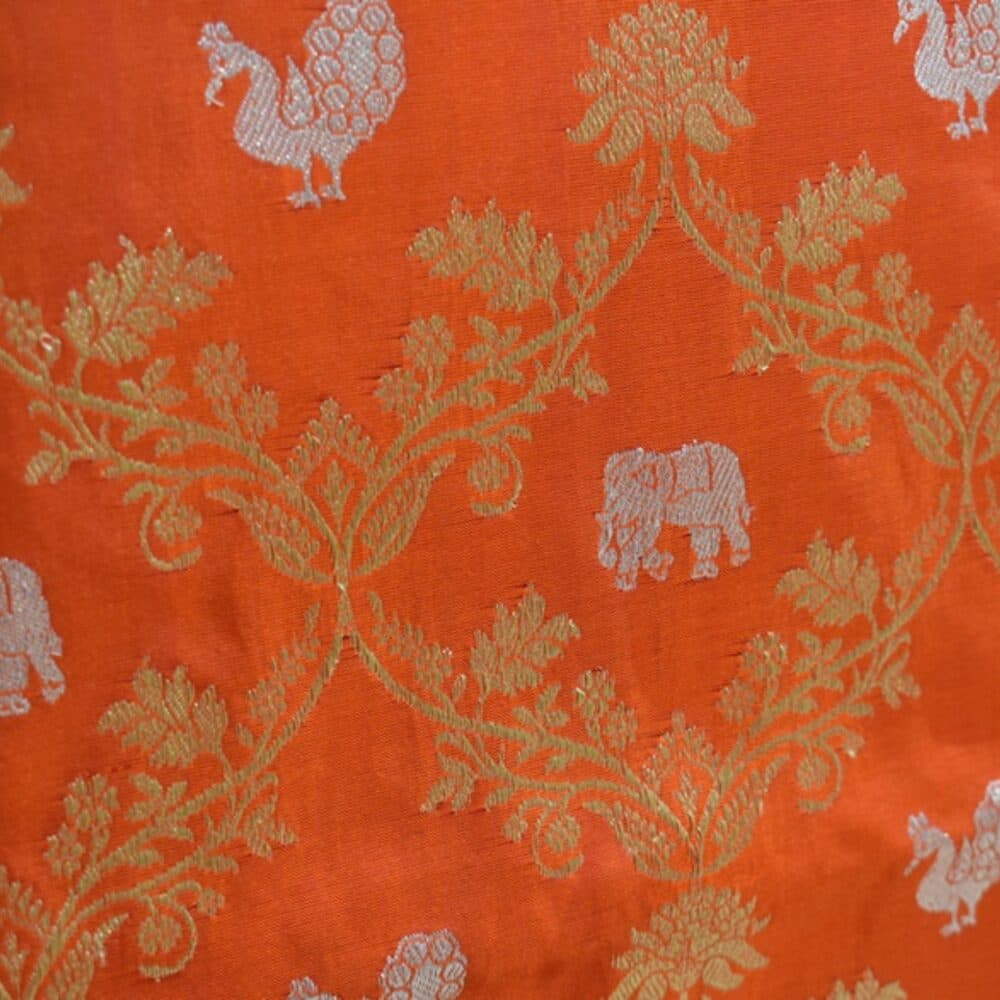 Banarasi Elephant Peacock Saree, the weave in close detail