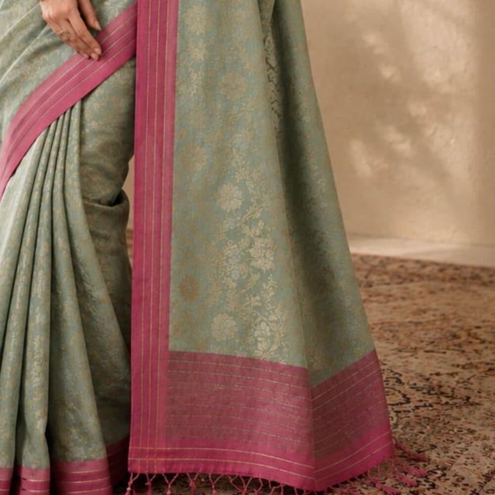Nude Green Tissue Saree, the weave in close detail